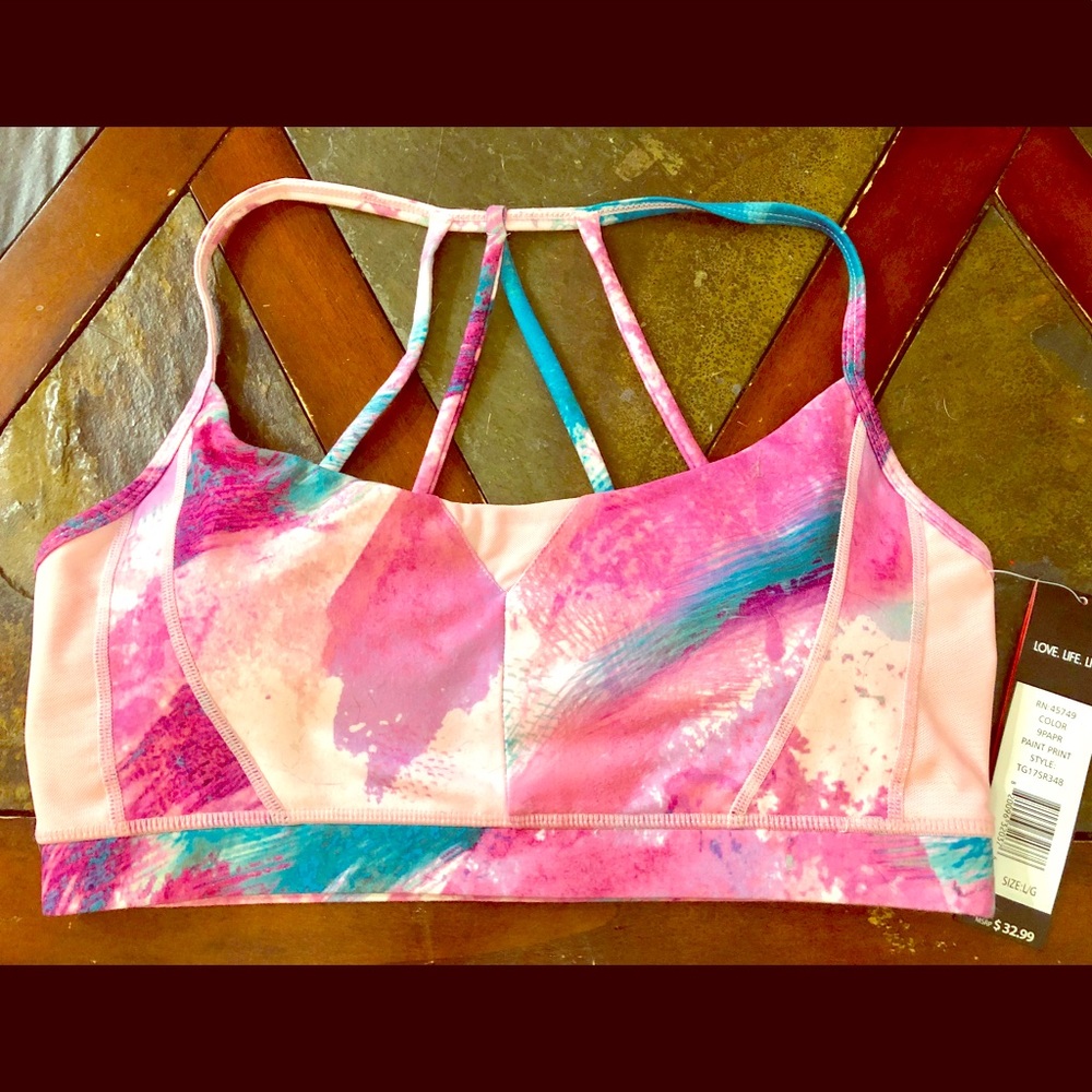 Love. Life. Live. Sports bra. Pink multi. Size L